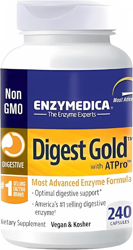 Digest Gold + ATPro Enzyme Supplement - Maximum Strength Formula for Digestive Health - Supports Digestion, Reduces Bloating & Gas - 240 Capsules