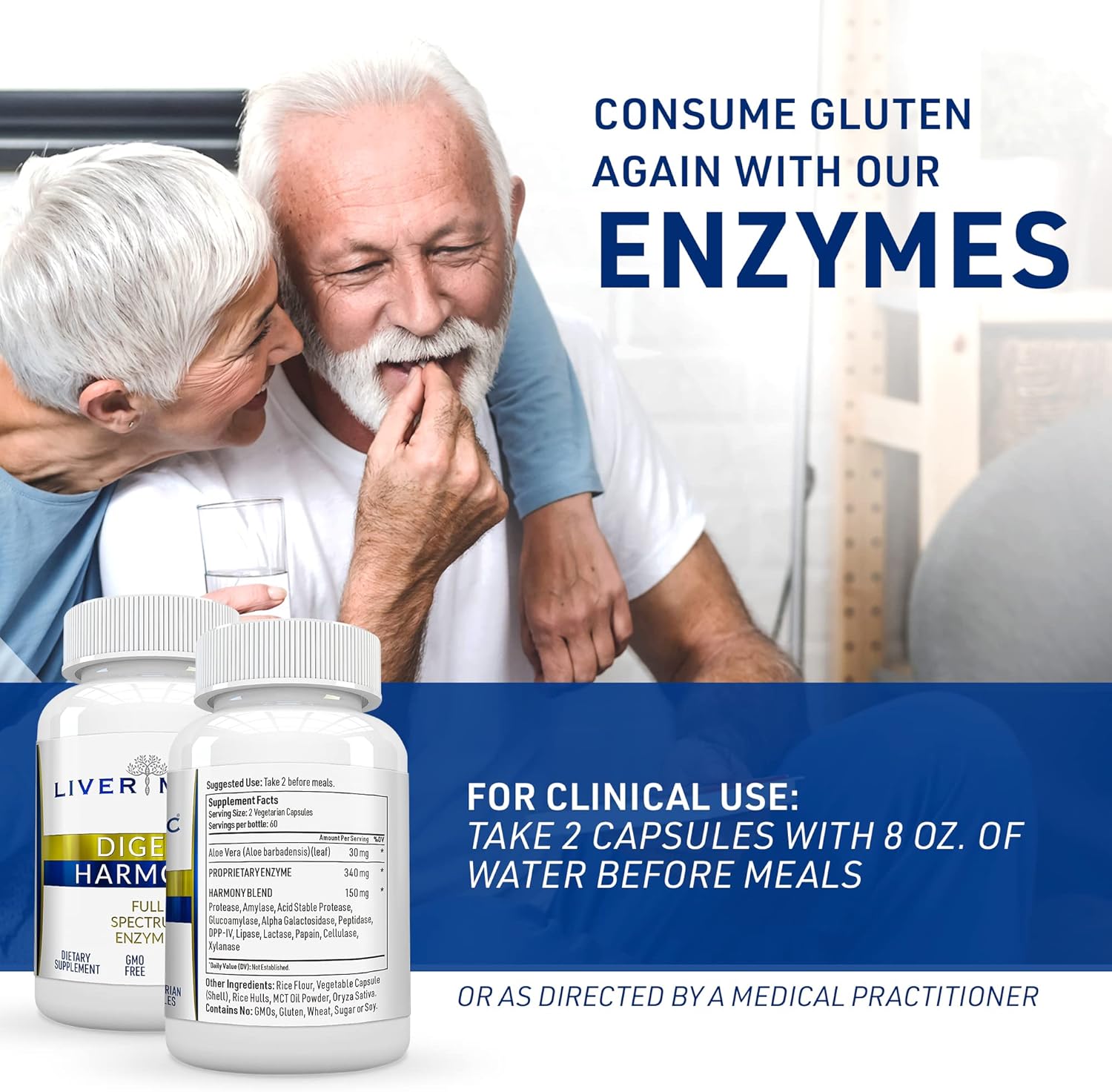 Digest Harmony Enzymes for Gut Health - Papaya Enzymes, Eases Bloating - 120 Capsules