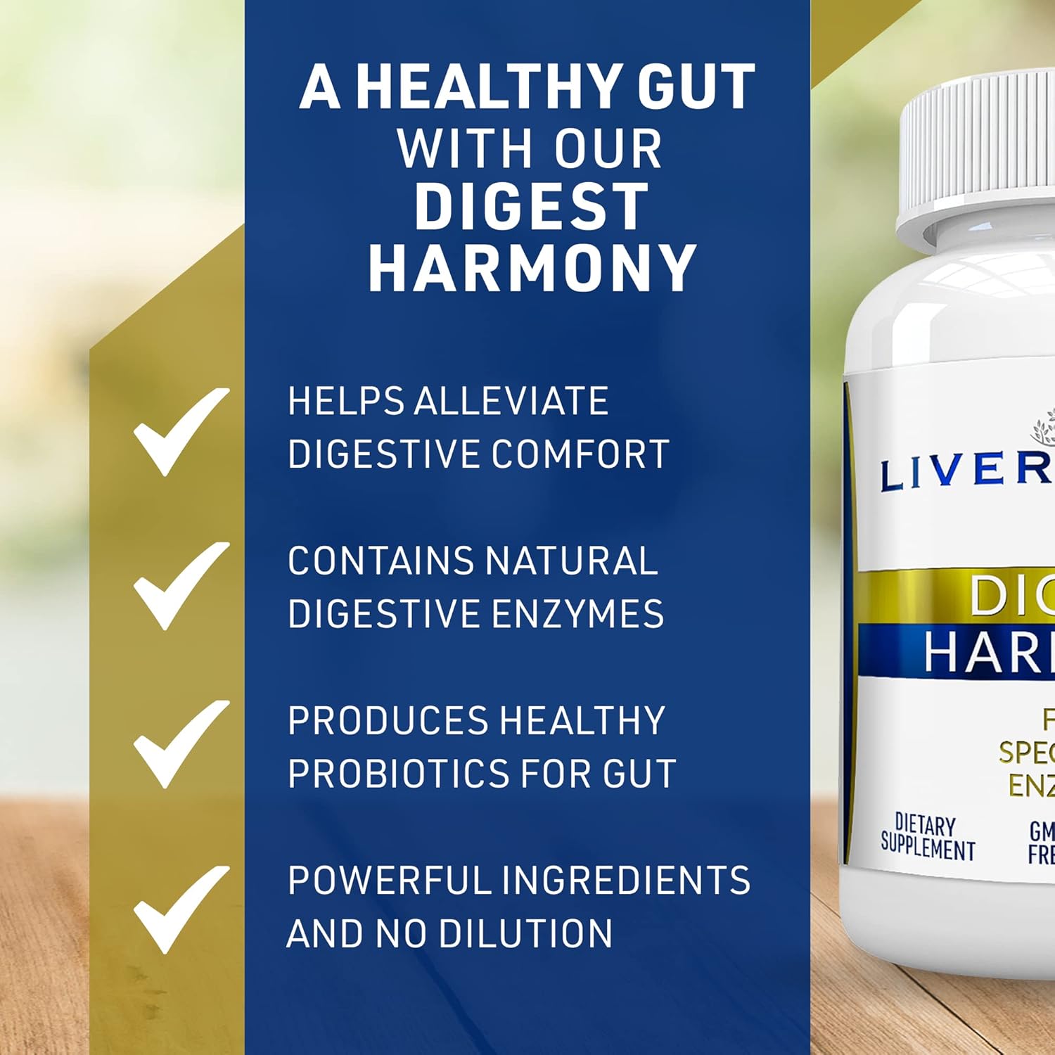 Digest Harmony Pure Digestive Enzymes for Gut Health - Papaya Enzymes for Digestion, Eases Bloating & Stomach Discomforts - Unflavored - 60 Capsules