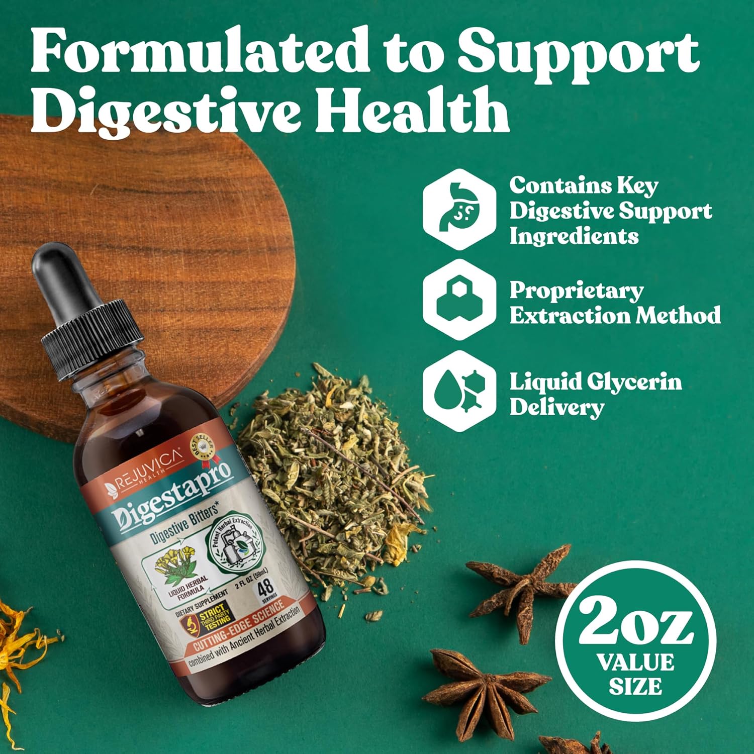 DigestaPro Digestive Bitters Supplement - Liquid Form for Optimal Absorption - Featuring Gentian, Artichoke, Burdock, Chanca Piedra, Ginger, and More - by Rejuvica Health