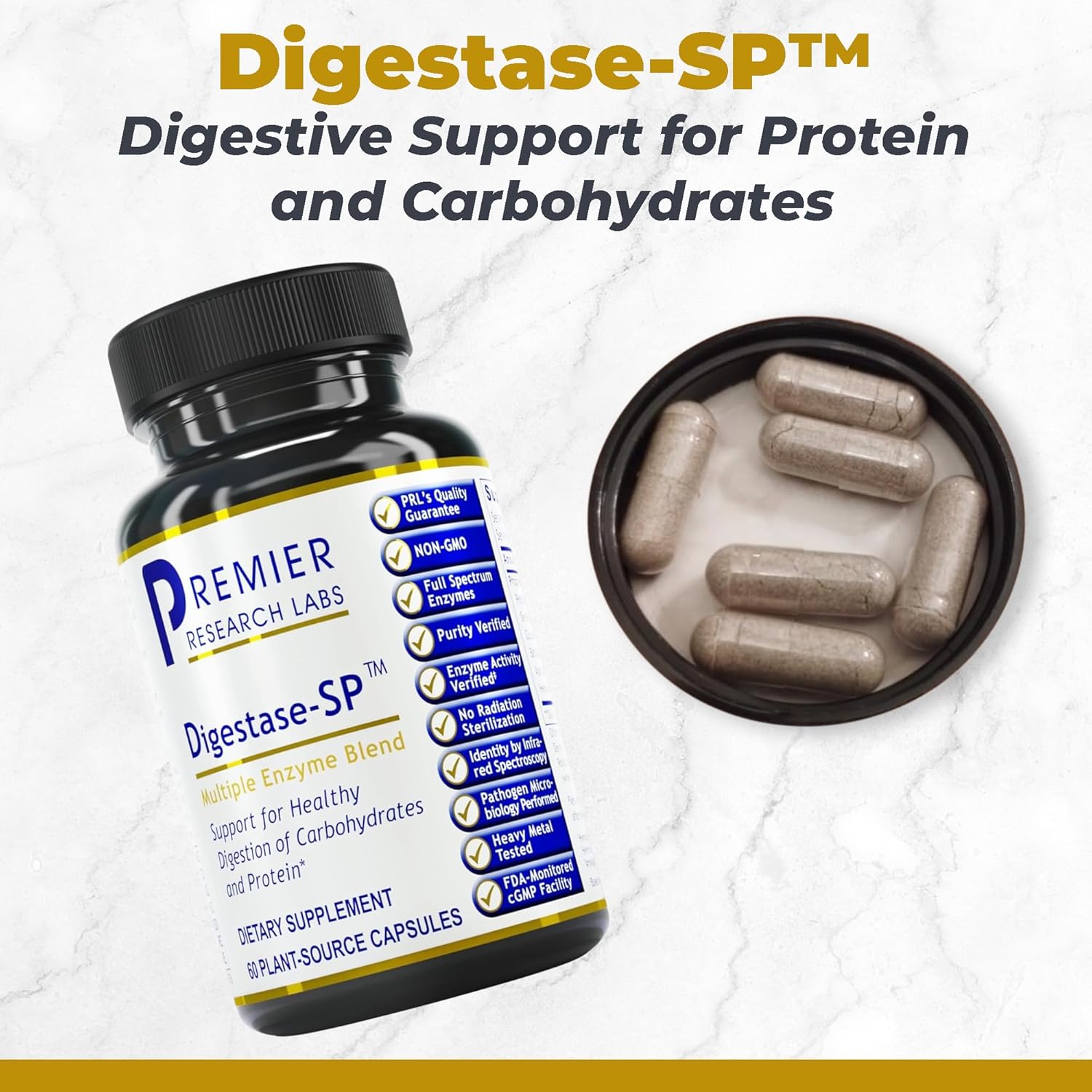 Digestase-SP Enzyme Supplement - Supports Carbohydrate and Protein Digestion - Plant-Based Relief for Intestinal Gas and Bloating - 60 Capsules