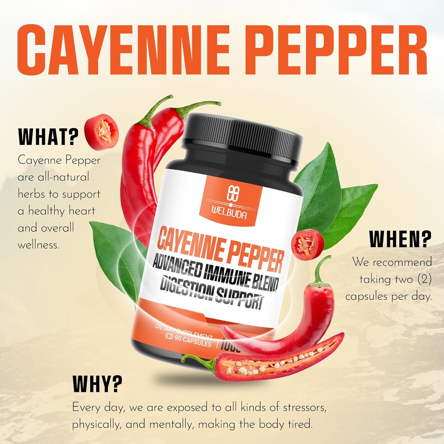 Digestion & Heart Health Support - 1000mg Cayenne Pepper Capsules with Elderberry, Echinacea, Berberine HCI - 90 Veggie Capsules