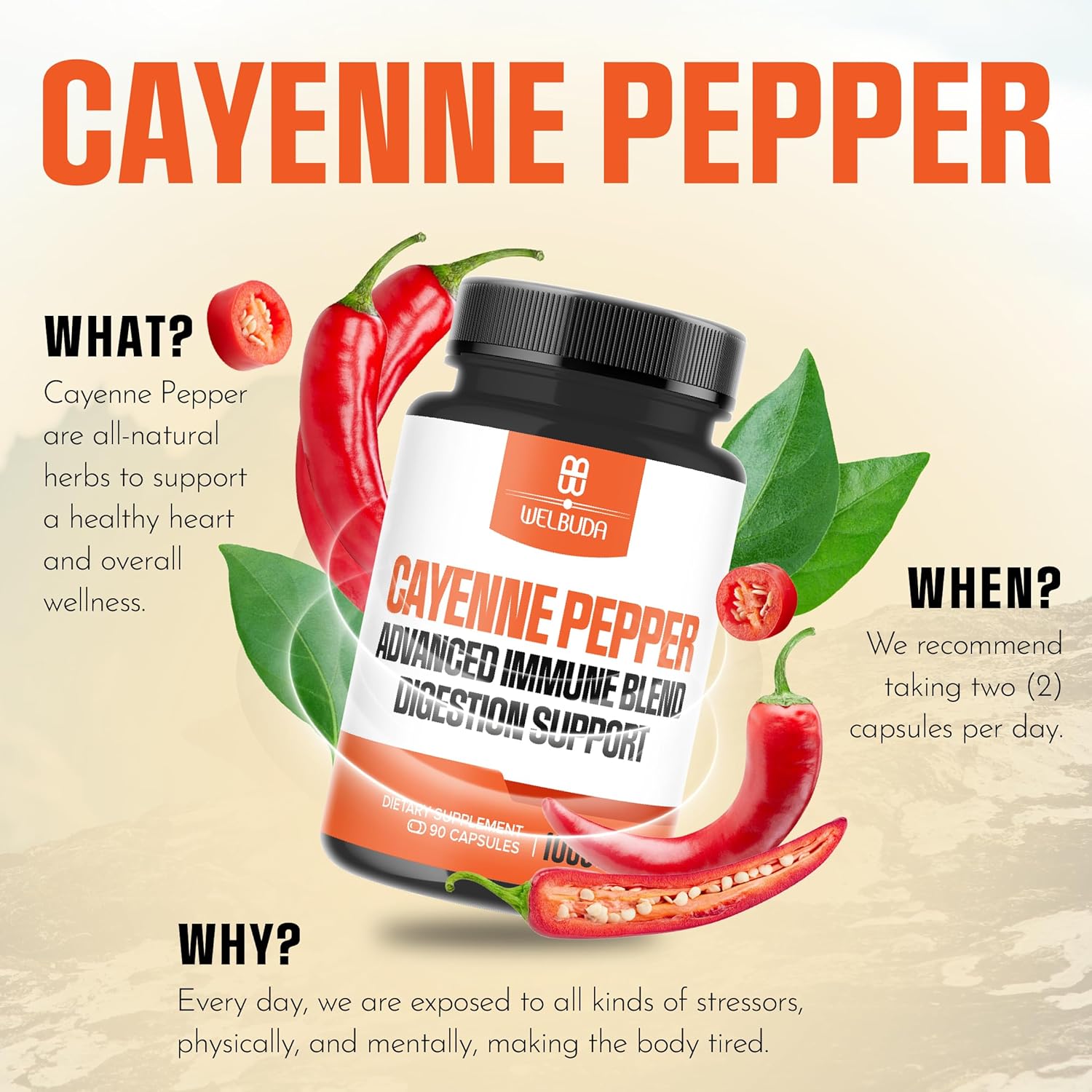Digestion & Heart Health Support - 1000mg Cayenne Pepper Capsules with Elderberry, Echinacea, Berberine HCI - 90 Veggie Capsules