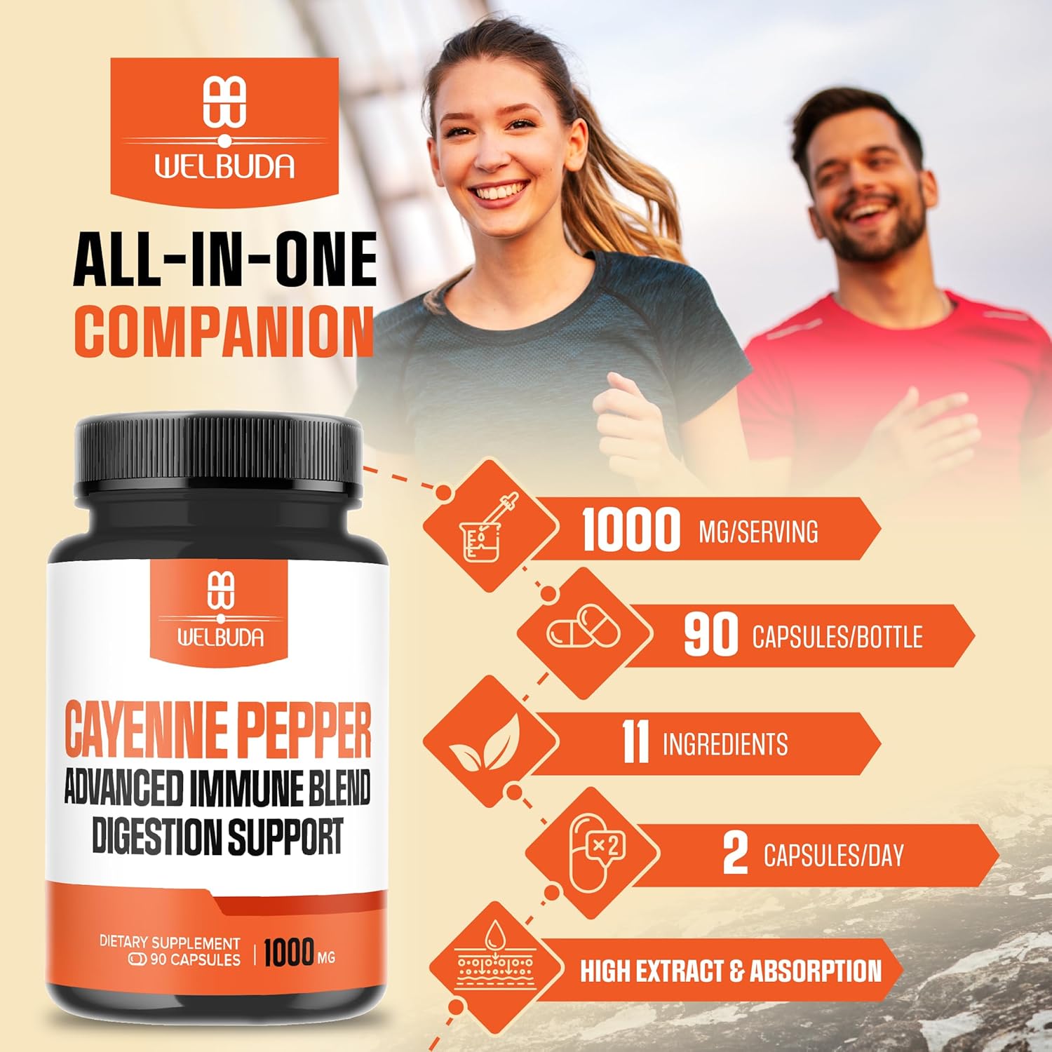 Digestion & Heart Health Support - 1000mg Cayenne Pepper Capsules with Elderberry, Echinacea, Berberine HCI - 90 Veggie Capsules