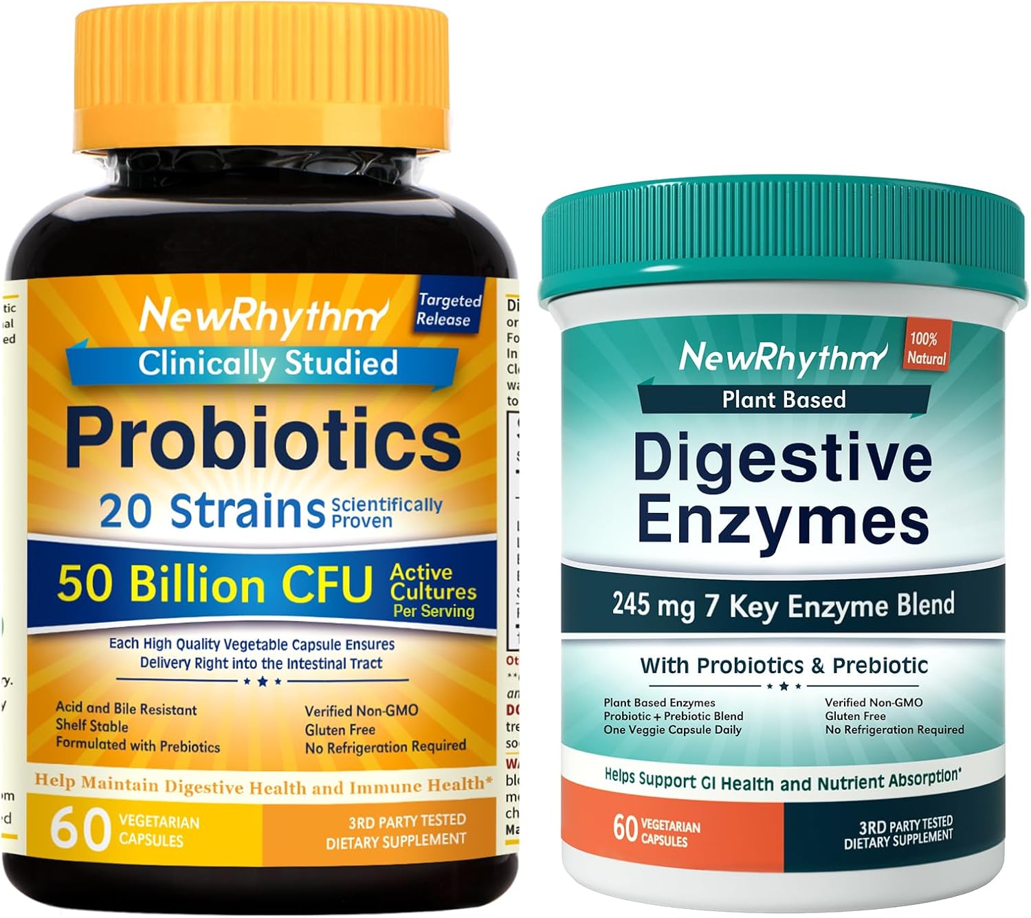 Digestion Support Bundle: Probiotics, Prebiotics, Enzymes - Immune & Gut Health - 60 Capsules, Save Now