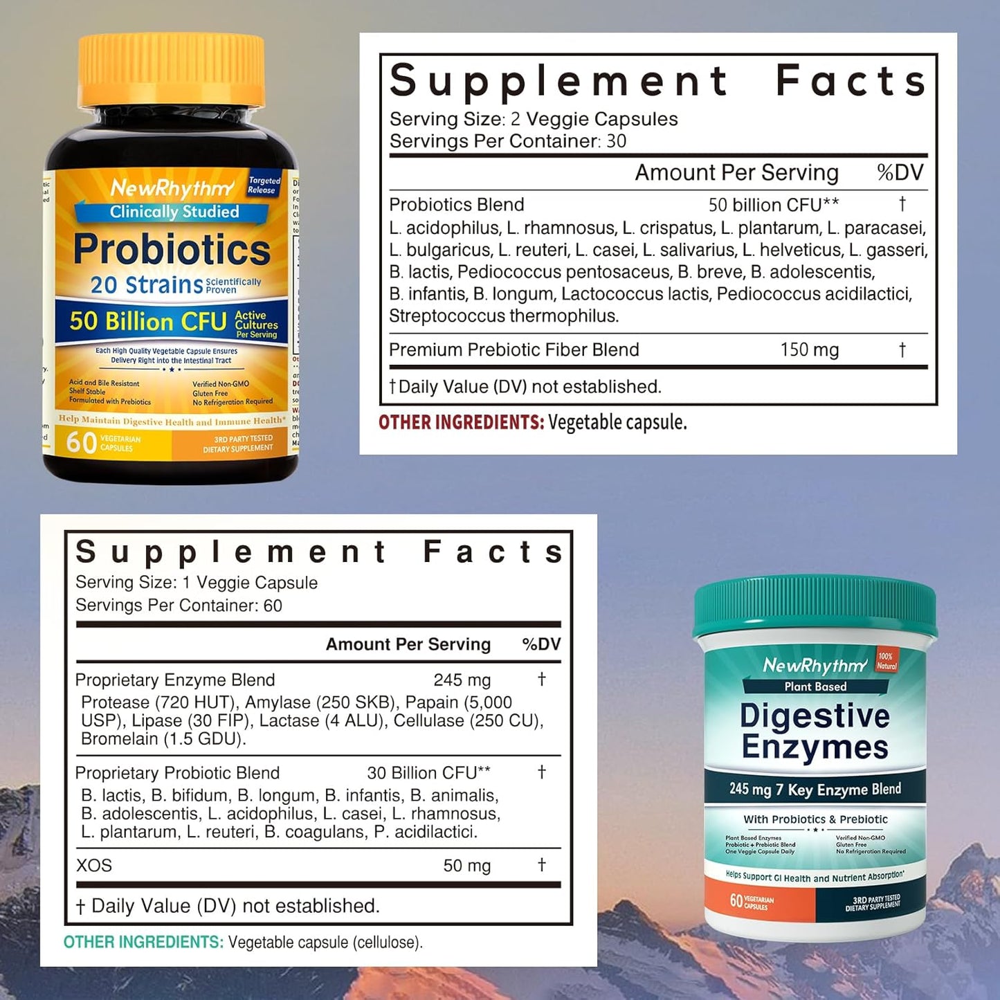 Digestion Support Bundle: Probiotics, Prebiotics, Enzymes - Immune & Gut Health - 60 Capsules, Save Now