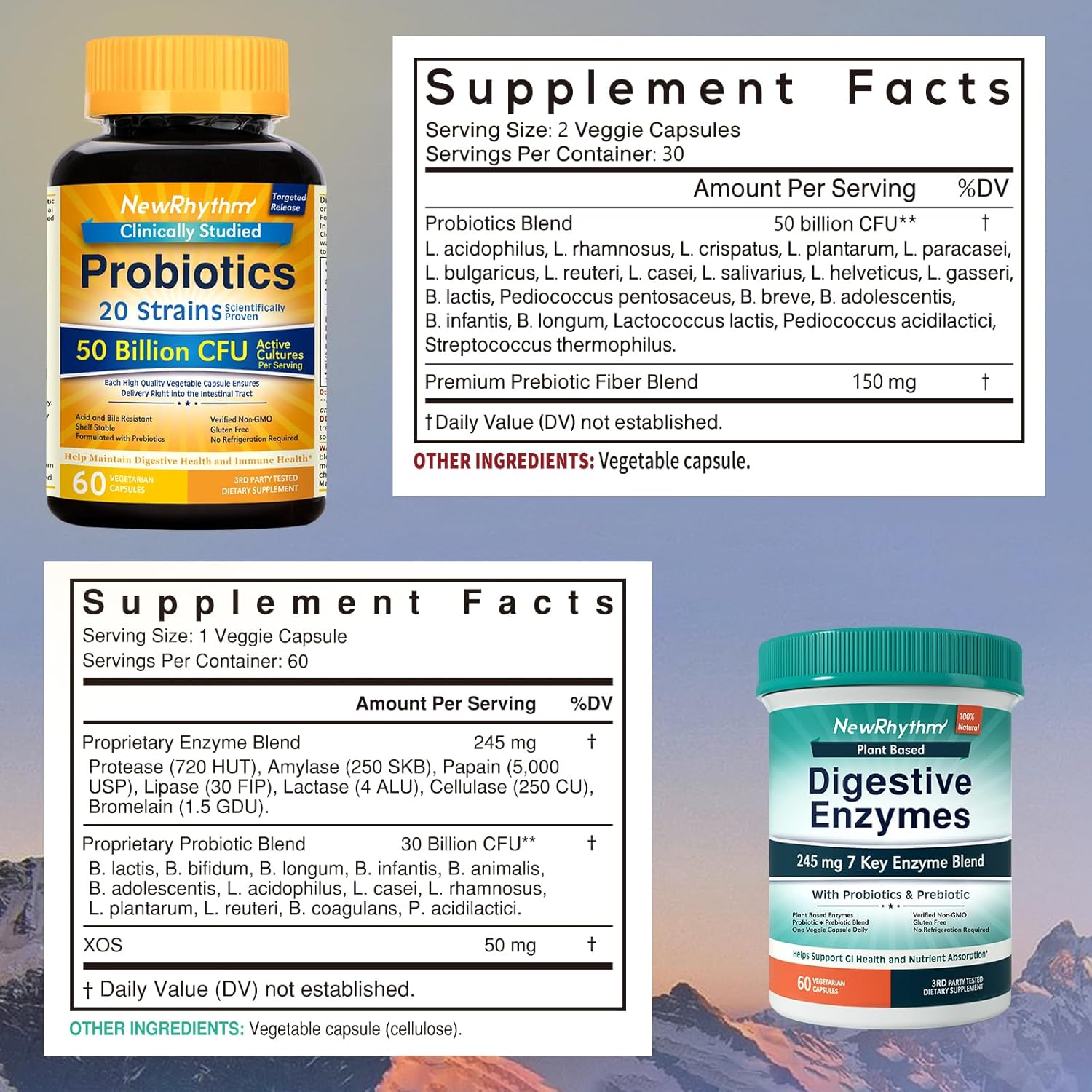 Digestion Support Bundle: Probiotics, Prebiotics, Enzymes - Immune & Gut Health - 60 Capsules, Save Now