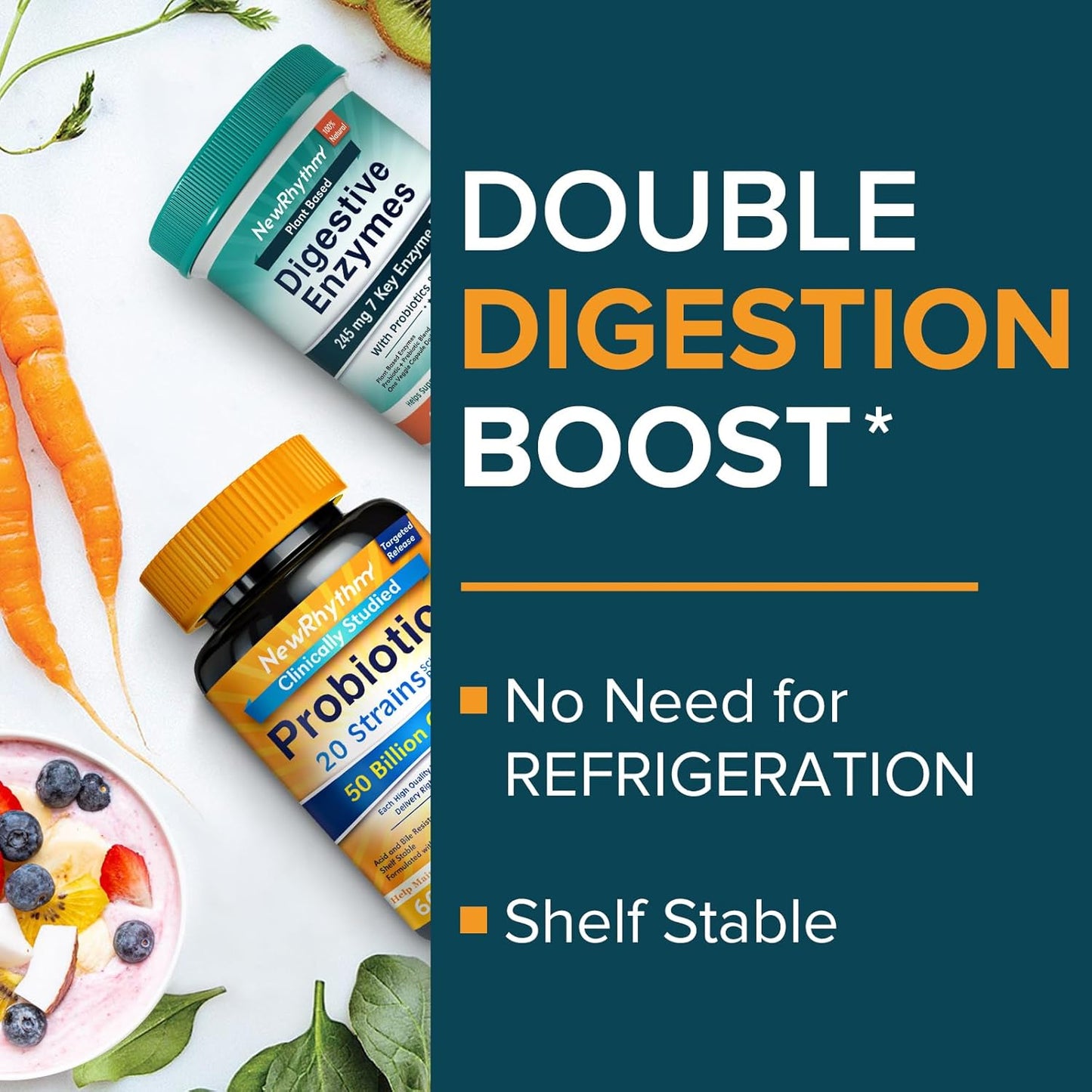 Digestion Support Bundle: Probiotics, Prebiotics, Enzymes - Immune & Gut Health - 60 Capsules, Save Now