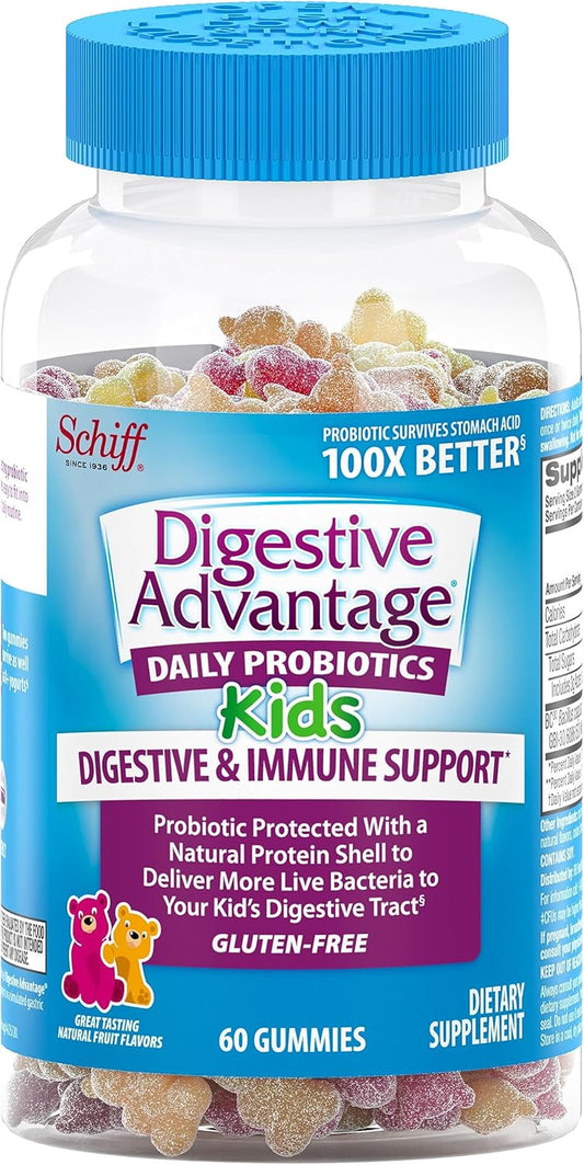 Digestive Advantage Kids Probiotic Gummies - Daily Support for Digestive Health, Bloating & Gut Health - 60ct Natural Fruit Flavors