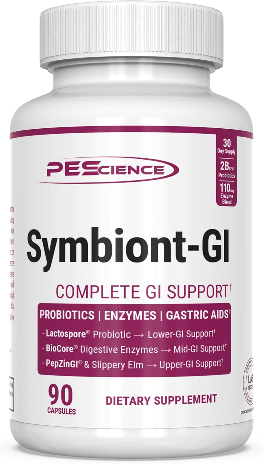 Digestive Enzyme Supplement with Zinc Carnosine for Women and Men - PEScience Symbiont GI, Shelf Stable Probiotic - 30 Day Supply