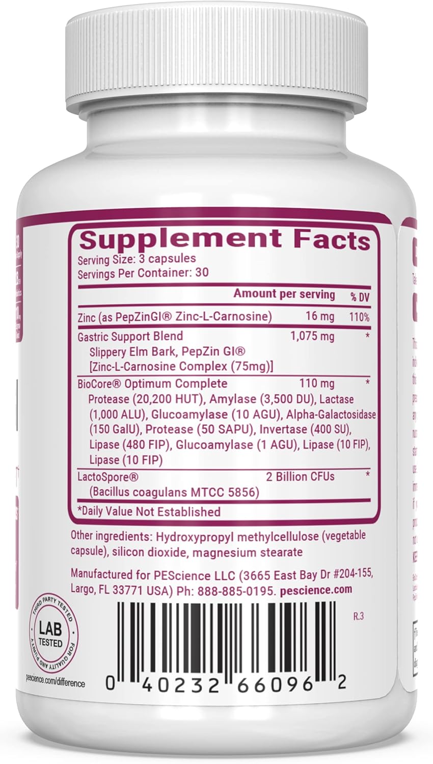 Digestive Enzyme Supplement with Zinc Carnosine for Women and Men - PEScience Symbiont GI, Shelf Stable Probiotic - 30 Day Supply