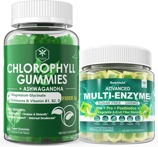 Digestive Enzymes and Chlorophyll Fiber Gummies Bundle for Digestive Health