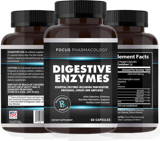 Digestive Enzymes and Probiotics Blend 60 Ct - Protease, Lipase, Lactase, Galactosidase, Acidophilus, Casei, Plantarum