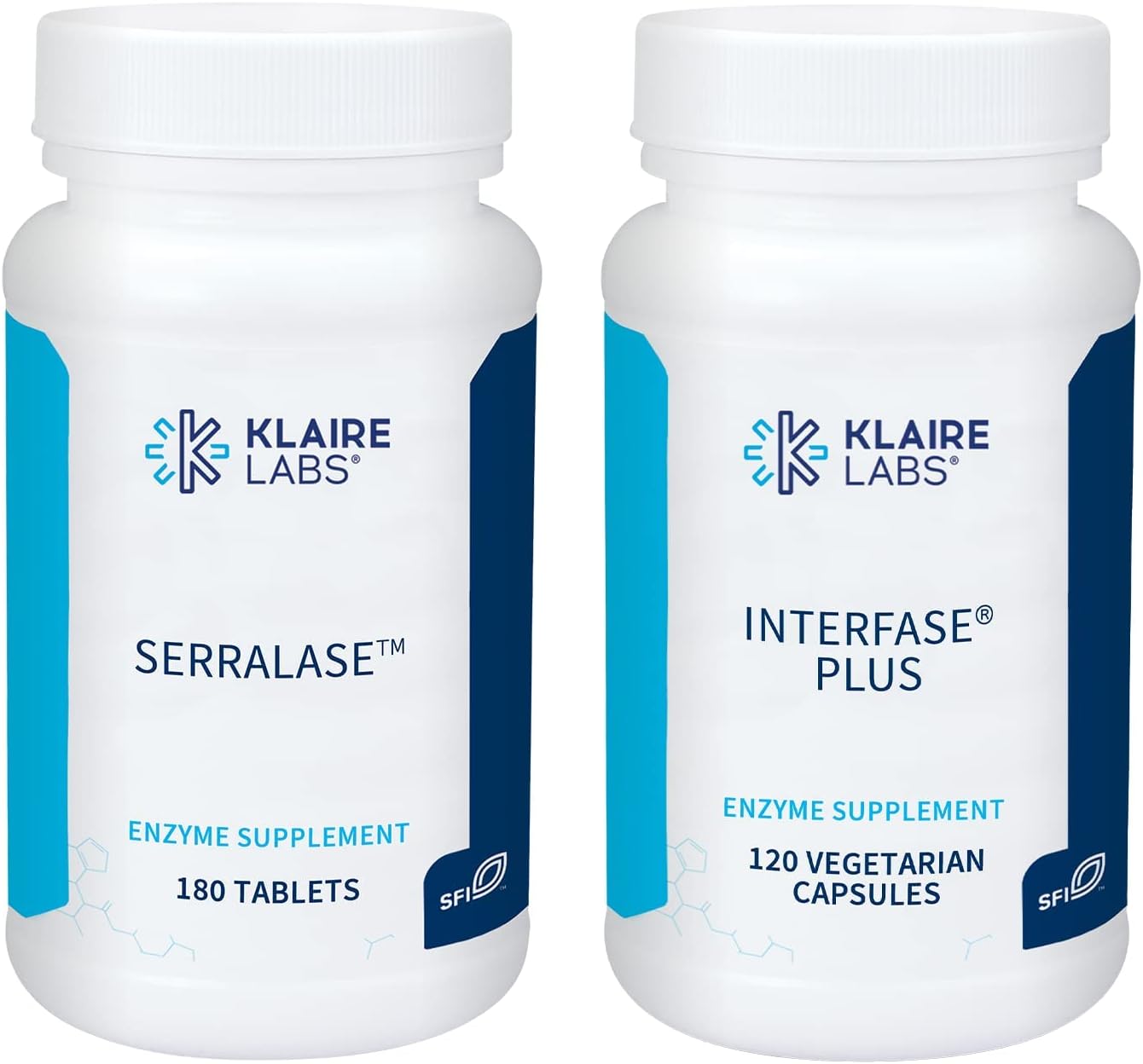 Digestive Enzymes Bundle: Klaire Labs Interfase Plus & Serralase - Support Gut Health, Biofilm, and Detox - 120 Capsules + 180 Tablets