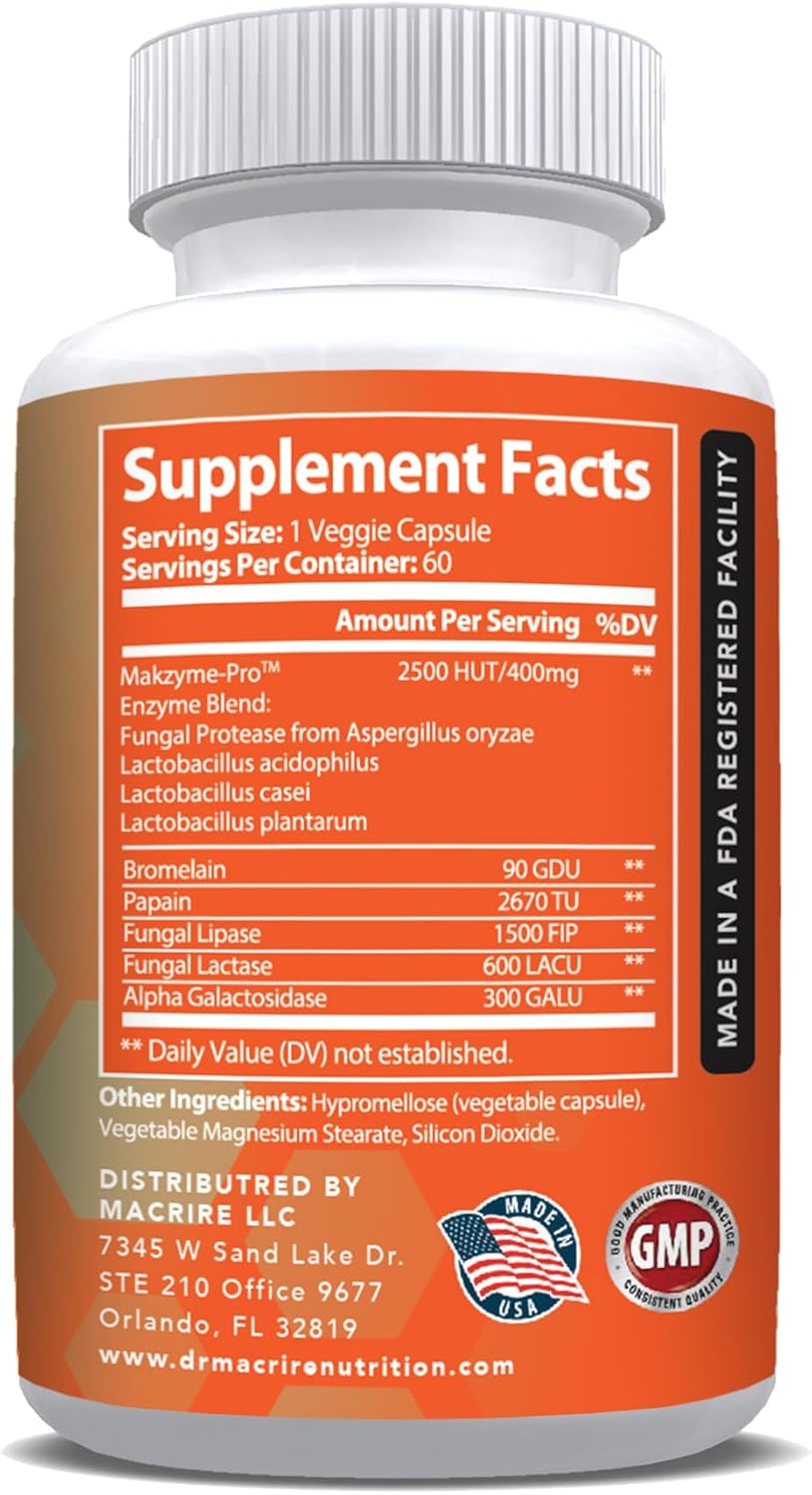 Digestive Enzymes Capsules with Bromelain and Papain for Gut and Immune Support - Vegan Formula, 60 caps