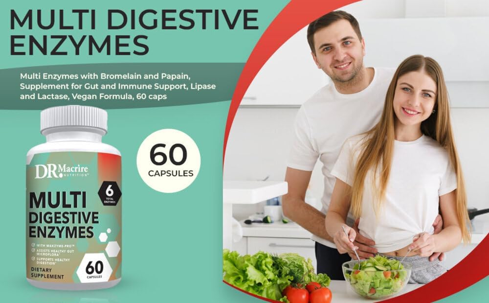 Digestive Enzymes Capsules with Bromelain and Papain for Gut and Immune Support - Vegan Formula, 60 caps