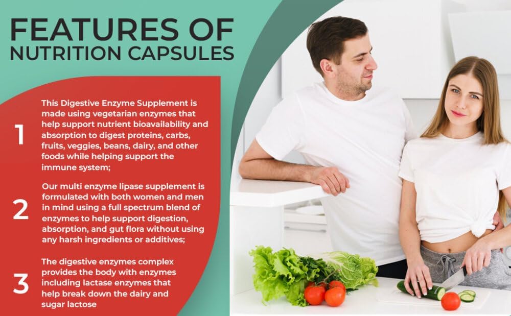 Digestive Enzymes Capsules with Bromelain and Papain for Gut and Immune Support - Vegan Formula, 60 caps