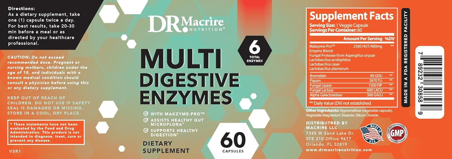 Digestive Enzymes Capsules with Bromelain and Papain for Gut and Immune Support - Vegan Formula, 60 caps