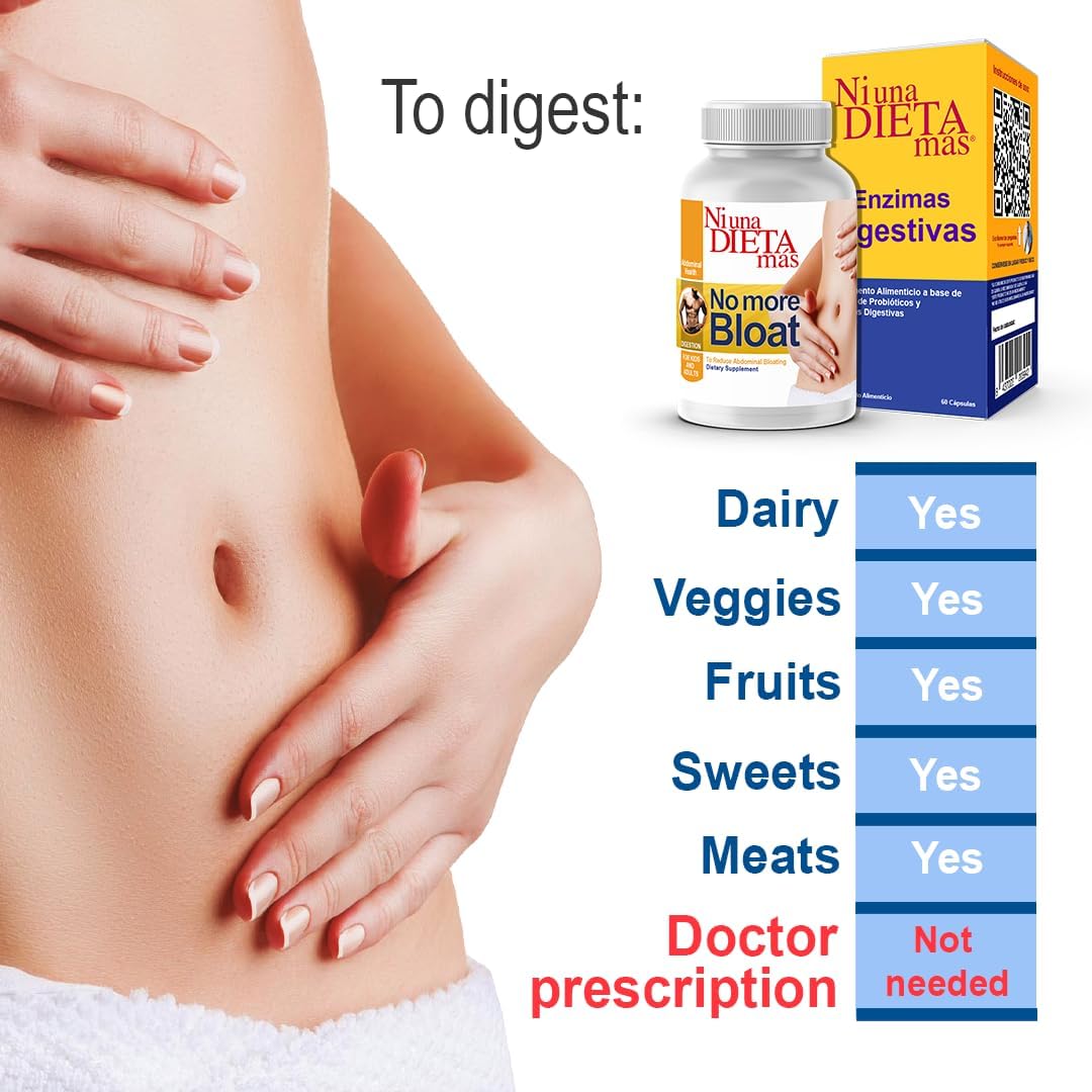 Digestive Enzymes for Abdominal Bloating Reduction - Supports Digestion of Various Foods - Kids and Adults - 60 Capsules