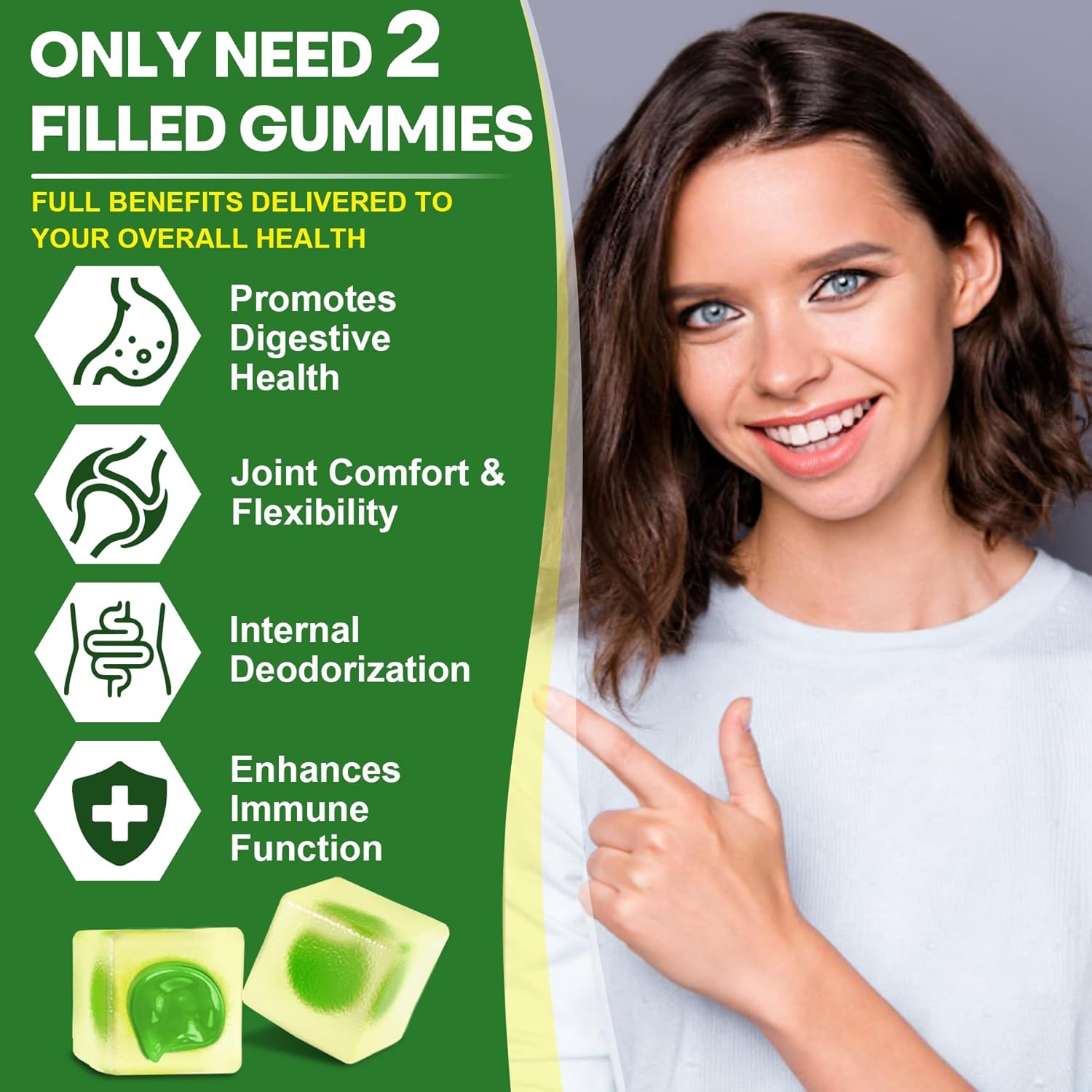 Digestive Enzymes Gummies 1000mg Chewable - Probiotic, Prebiotic & Fiber Blend, Black Seed Oil Gummies, Chlorophyll, Hydrolyzed Collagen - 90 Billion CFU, 500mcg Biotin, Raw Manuka - EnvyCure