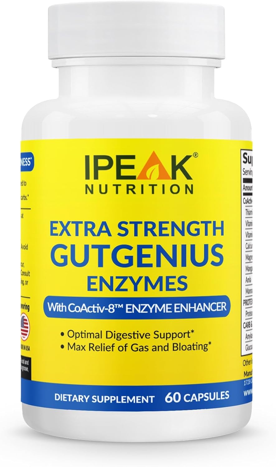 Digestive Enzymes Supplement for Gut Support & Gas Relief - Full-Spectrum Formula with Gluten, Fats, Carbs & Lactose Digestion - 60 Capsules