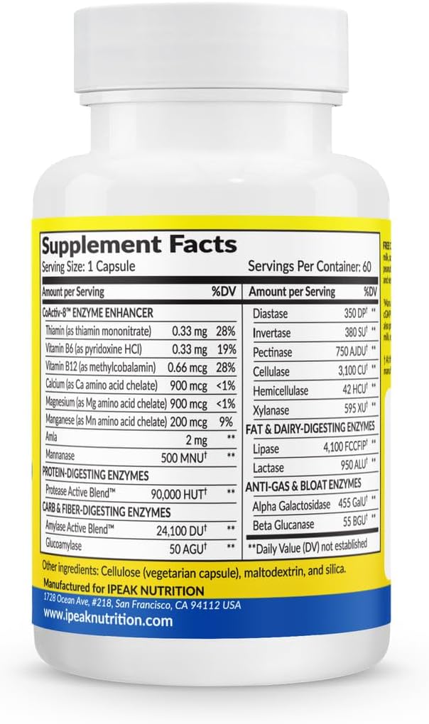 Digestive Enzymes Supplement for Gut Support & Gas Relief - Full-Spectrum Formula with Gluten, Fats, Carbs & Lactose Digestion - 60 Capsules