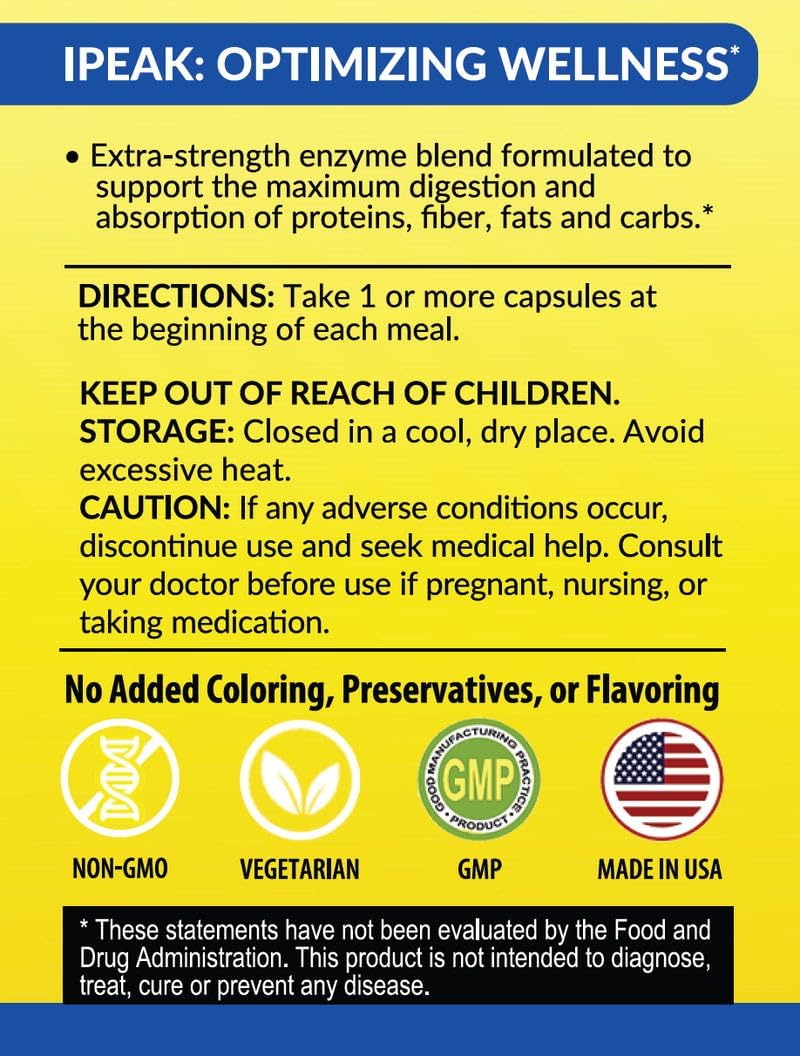 Digestive Enzymes Supplement for Gut Support & Gas Relief - Full-Spectrum Formula with Gluten, Fats, Carbs & Lactose Digestion - 60 Capsules