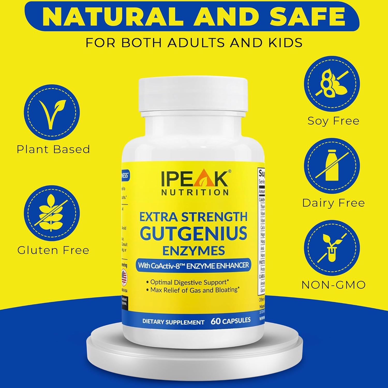 Digestive Enzymes Supplement for Gut Support & Gas Relief - Full-Spectrum Formula with Gluten, Fats, Carbs & Lactose Digestion - 60 Capsules