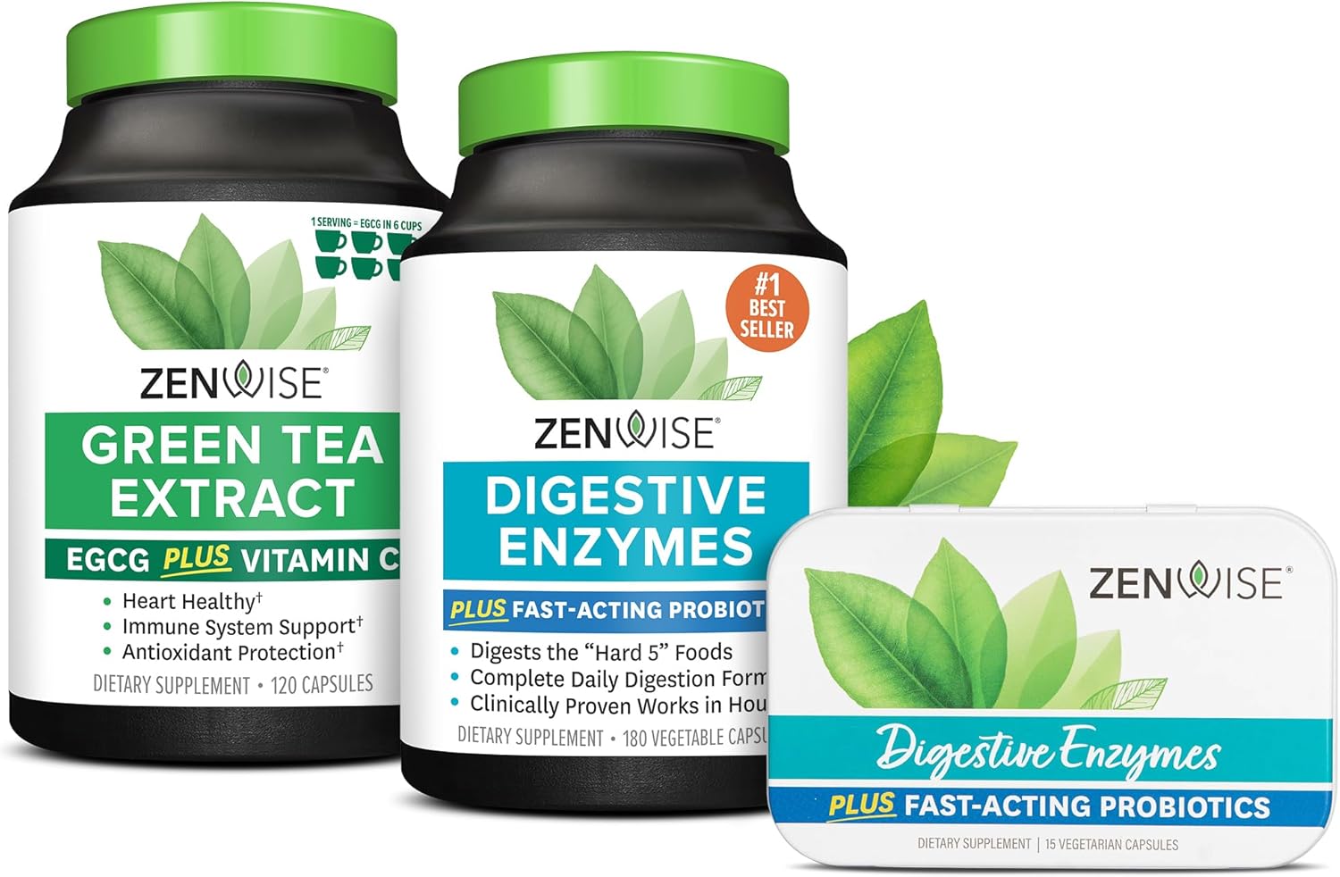 Digestive Enzymes with Green Tea Extract in Portable Tin for Gut Health