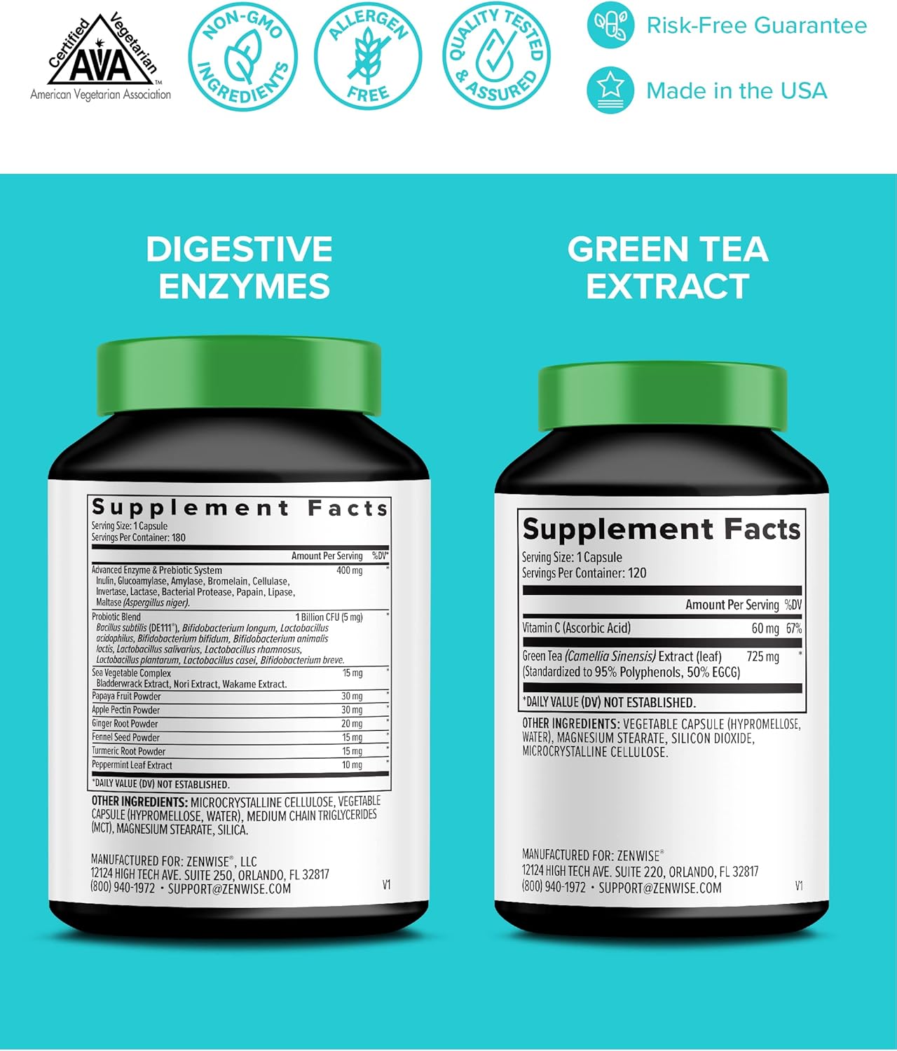 Digestive Enzymes with Green Tea Extract in Portable Tin for Gut Health