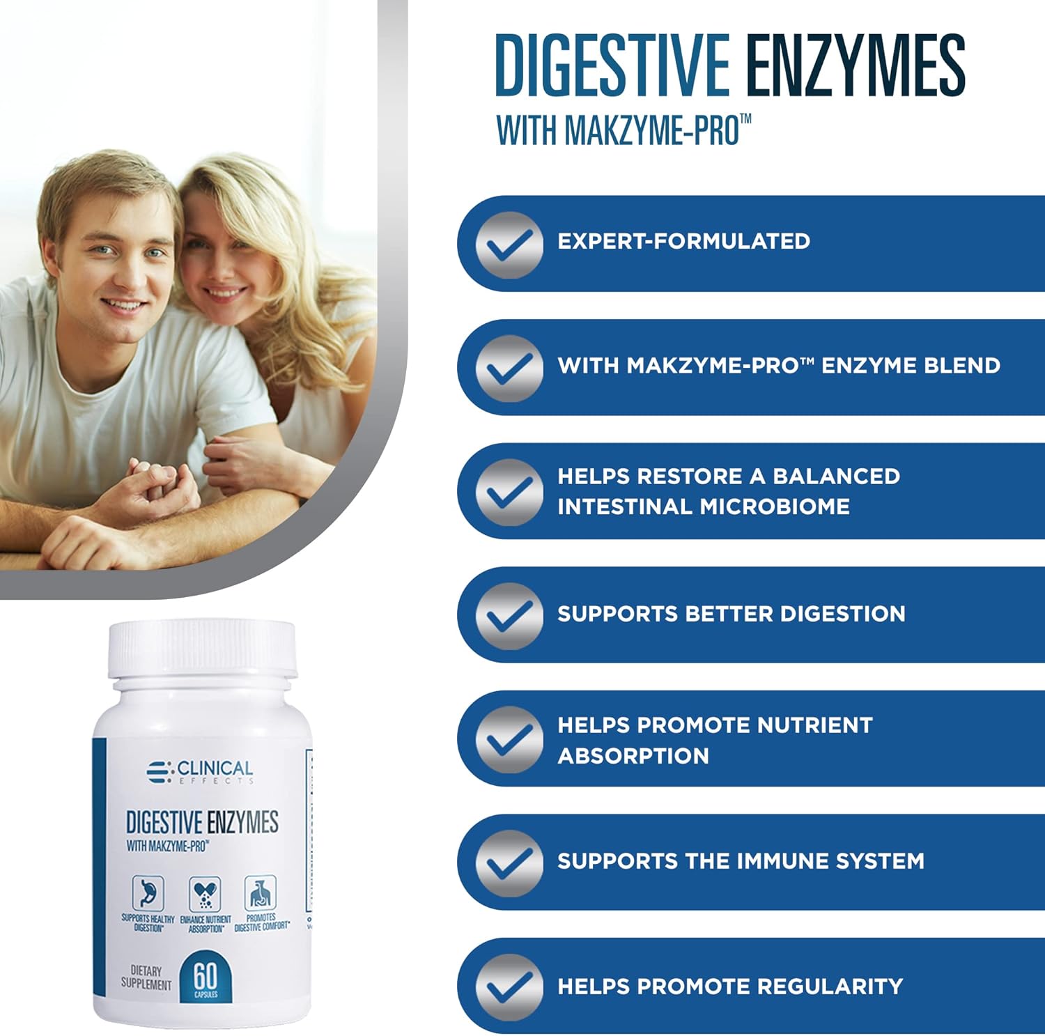 Digestive Enzymes with Makzyme-Pro - Probiotic Supplement for Gut Health & Digestion Support - 60 Vegan Capsules - USA Made