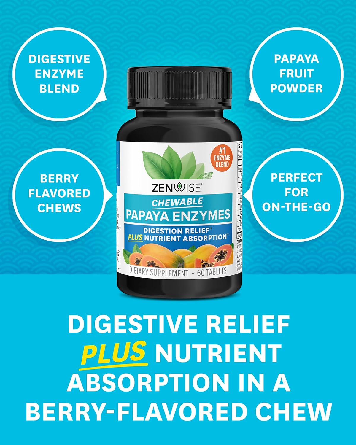 Digestive Enzymes with Papaya & Bromelain for Bloating Relief - 60 CT Chewables for Men and Women - BoostGo Australia