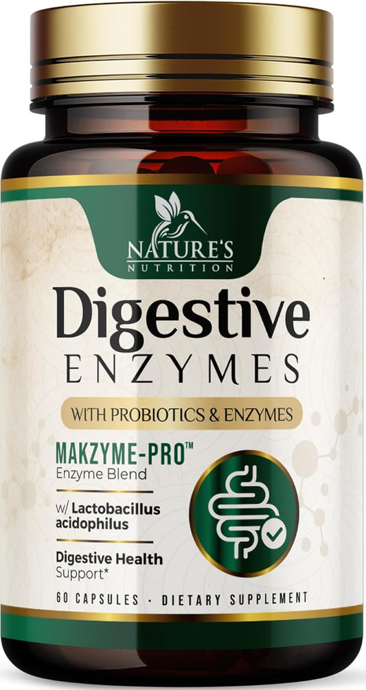 Digestive Enzymes with Probiotics and Prebiotics for Gut Health - Daily Probiotic Multi Enzymes for Women and Men - 60 Capsules