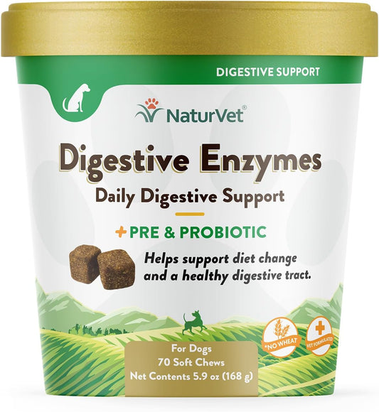 Digestive Enzymes with Probiotics and Prebiotics for Dogs and Cats - Supports Healthy Digestion and Diet Transition - 70 Soft Chews
