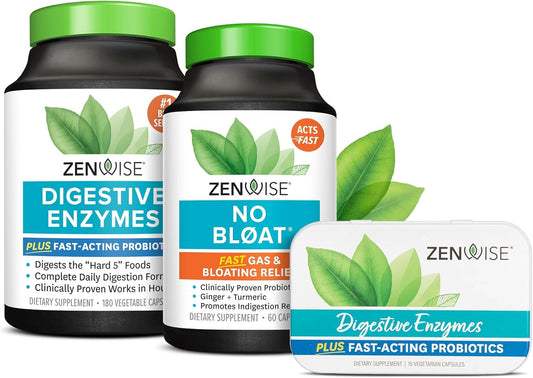 Digestive Enzymes with Probiotics for Bloating Relief and Gut Health, Free Travel Tin - Zenwise Health