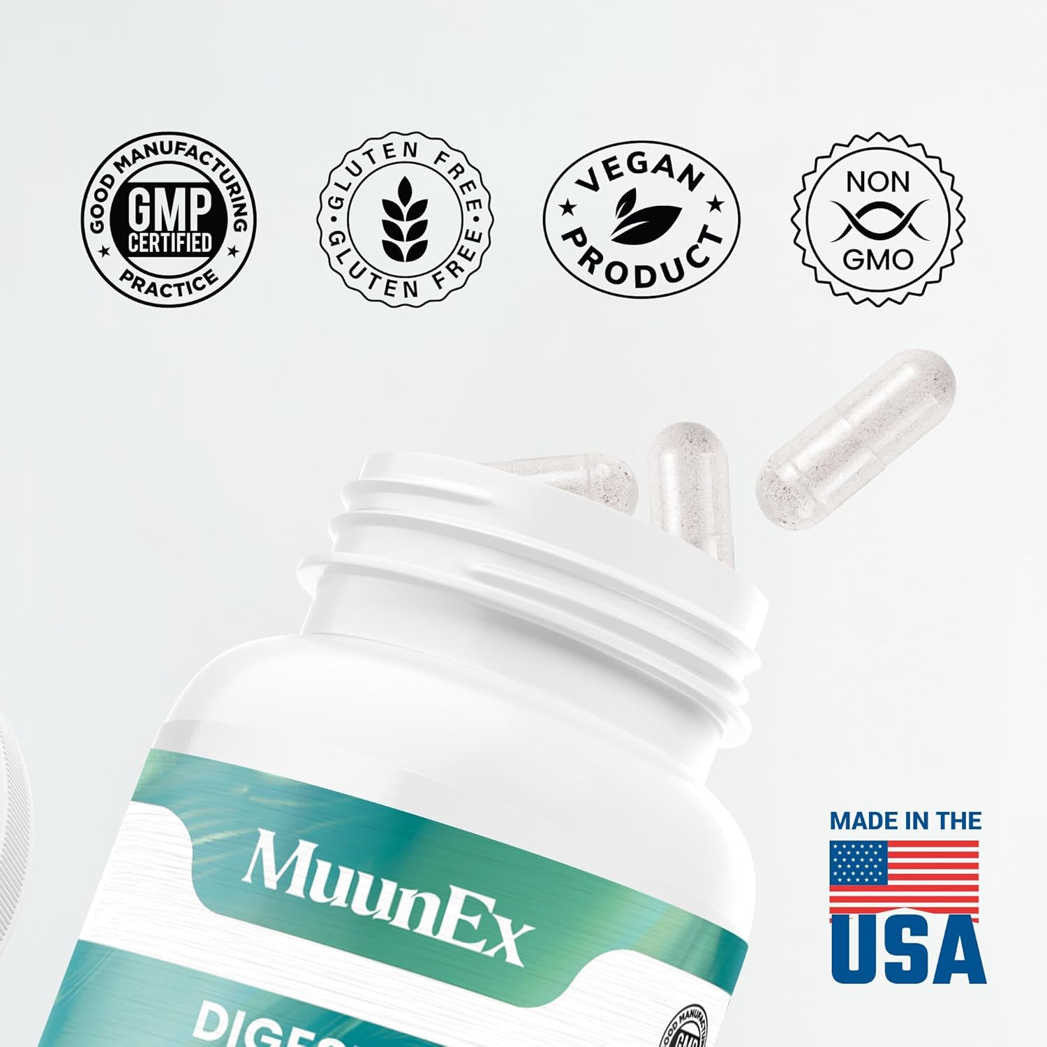 Digestive Enzymes with Probiotics for Meal Time Discomfort Relief - Vegan Formula with Bromelain, Papaya, Probiotic, Lactase - 60 Ct