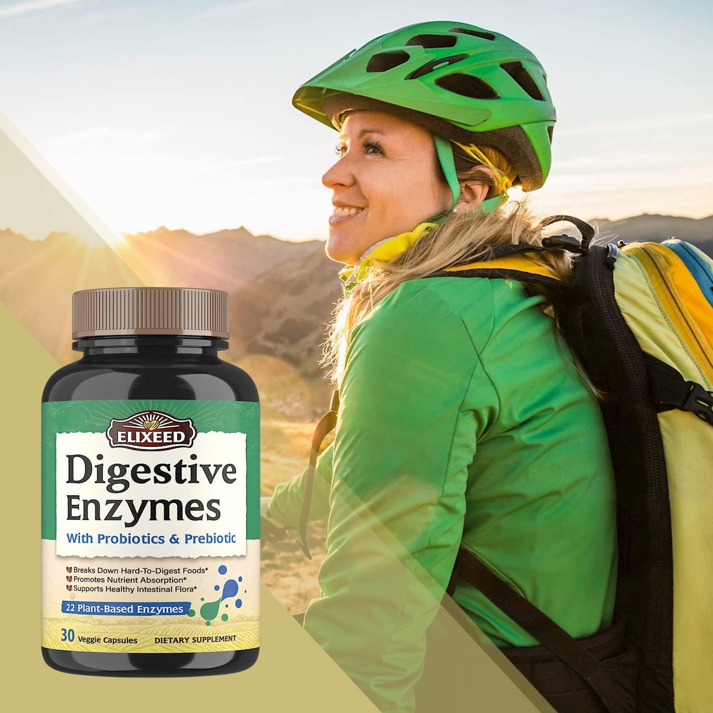 Digestive Enzymes with Probiotics & Prebiotics - Maximum Strength, 30 Capsules, Vegan & Non-GMO - Elixeed