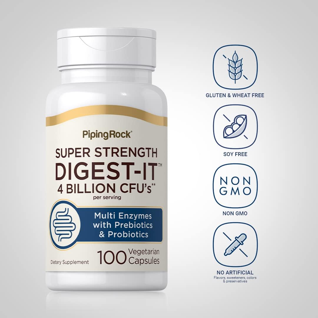 Digestive Enzymes with Probiotics, Prebiotics, and 4 Billion CFU | 100 Capsules | Multi Supplement for Men & Women | Non-GMO, Gluten Free | Extra Strength Formula