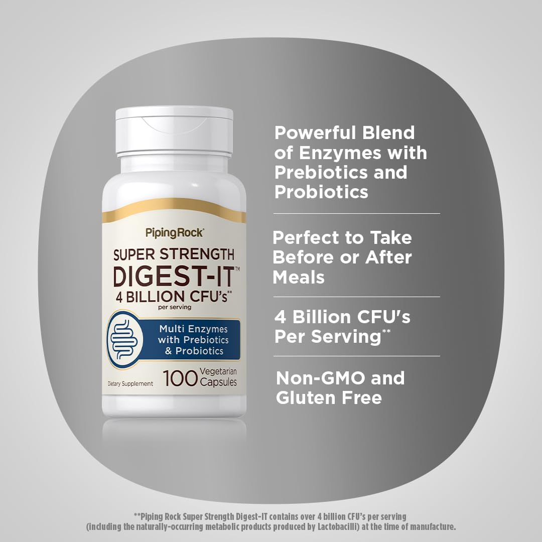 Digestive Enzymes with Probiotics, Prebiotics, and 4 Billion CFU | 100 Capsules | Multi Supplement for Men & Women | Non-GMO, Gluten Free | Extra Strength Formula