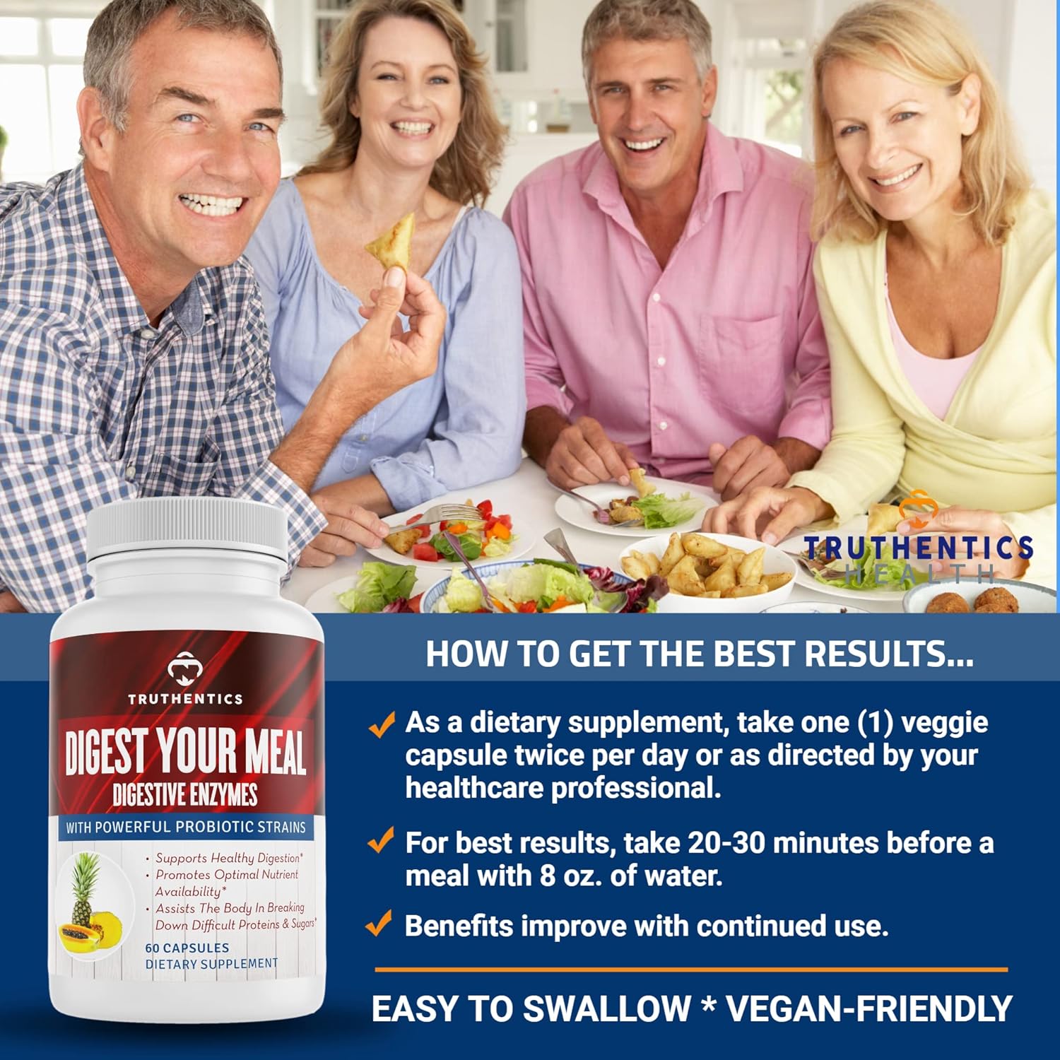 Digestive Enzymes with Probiotics, Prebiotics, and Bromelain - Vegan Aid for Digestion, Bloating, & Gas Relief - 60 Capsules