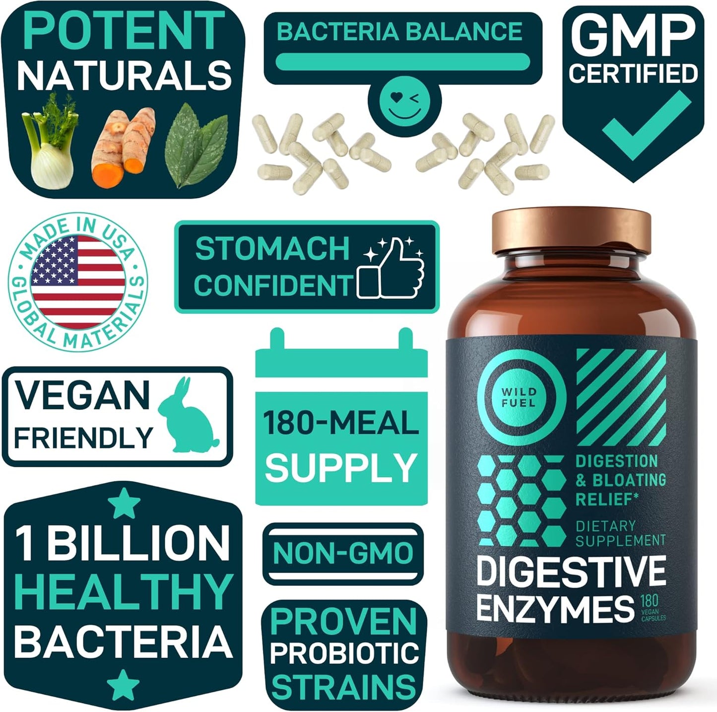 Digestive Enzymes with Probiotics, Prebiotics, and Vegan B12 for Enhanced Gut Health