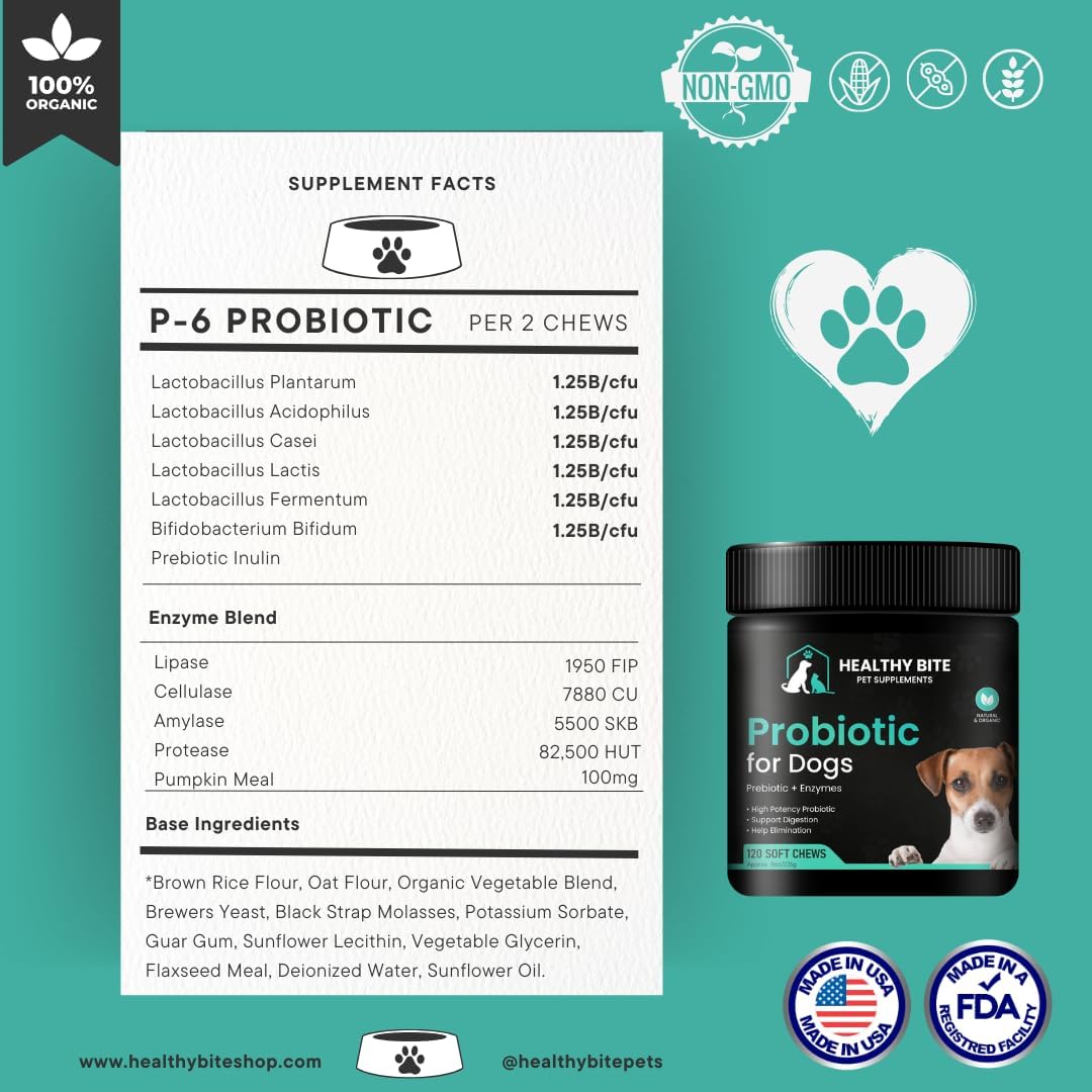 Digestive Health Boost for Dogs - Probiotic Chews with 6 Strains, 120 Count - Made in USA - Supports Gut Health, Diarrhea, Itching