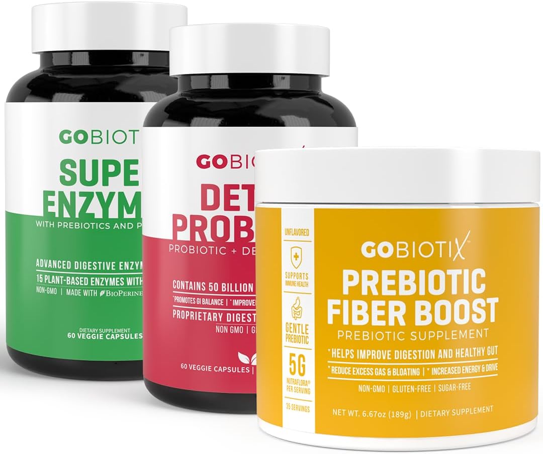 Digestive Health Bundle - Enzymes, Probiotics, and Fiber for Gut Support