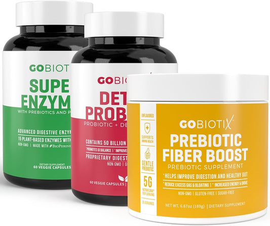 Digestive Health Bundle - Enzymes, Probiotics, and Fiber for Gut Support