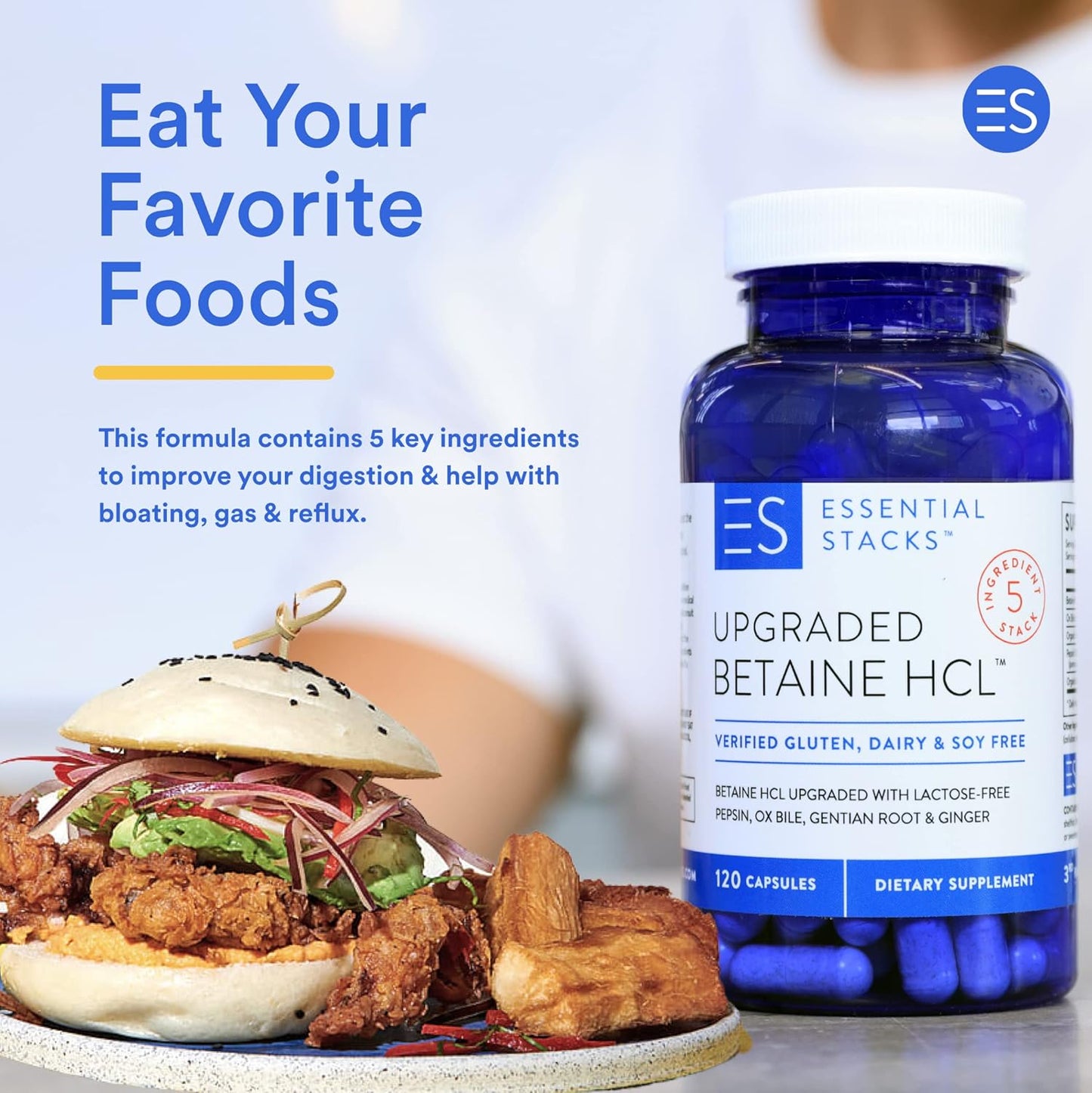 Digestive Health Bundle: Enzymes & Betaine HCL for Bloating Relief - 60 Digestive Enzymes & 120 Betaine HCL with Pepsin Tablets