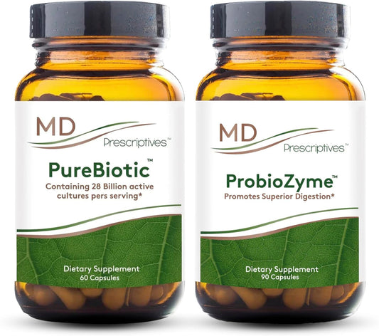 Digestive Health Bundle: PureBiotic and ProbioZyme Supplements - 60/90 Capsules for Gut Health