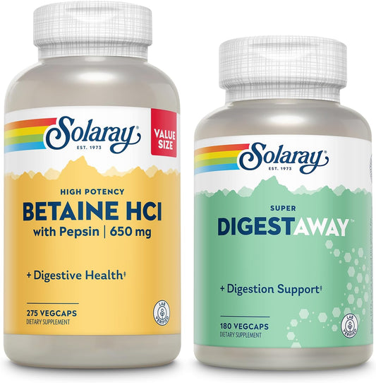 Digestive Health Bundle: SOLARAY Betaine HCl, Pepsin, and Super Digestaway Supplement Pack