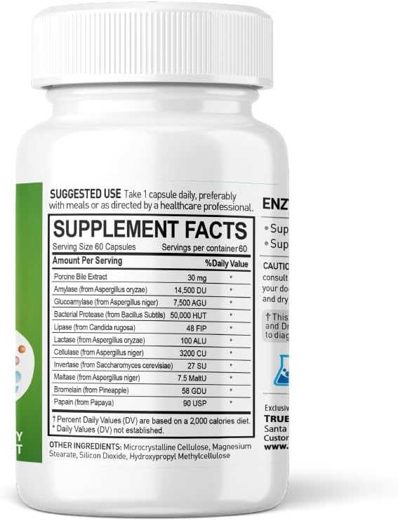 Digestive Health Enzyme Supplement with Bromelain & Papain - 60 Capsules, 10 Enzymes - NANOWELL Enzyme Premium S - 60-Day Supply
