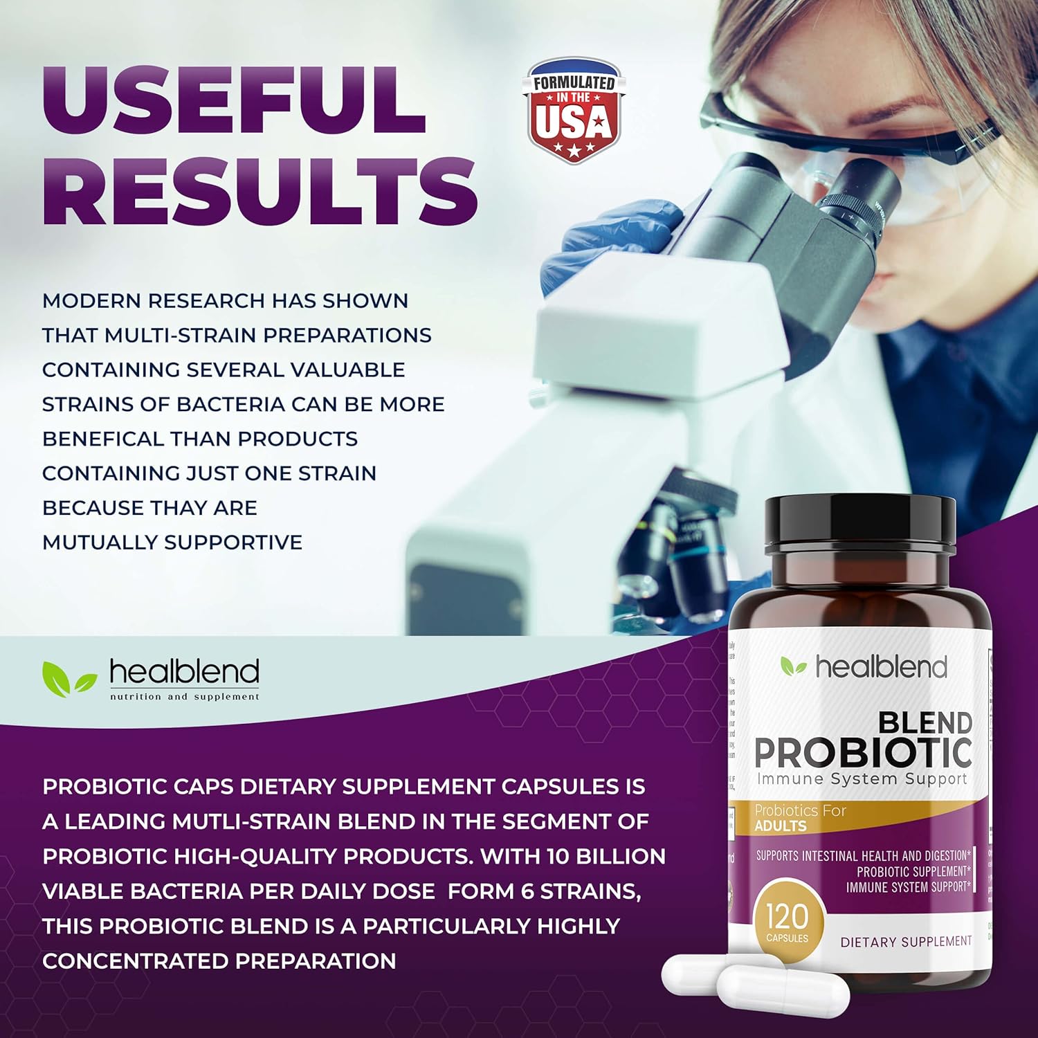 Digestive Health Probiotic Capsules for Men and Women - Immune System Support, Non-GMO, Gluten-Free - 120 Veg Caps