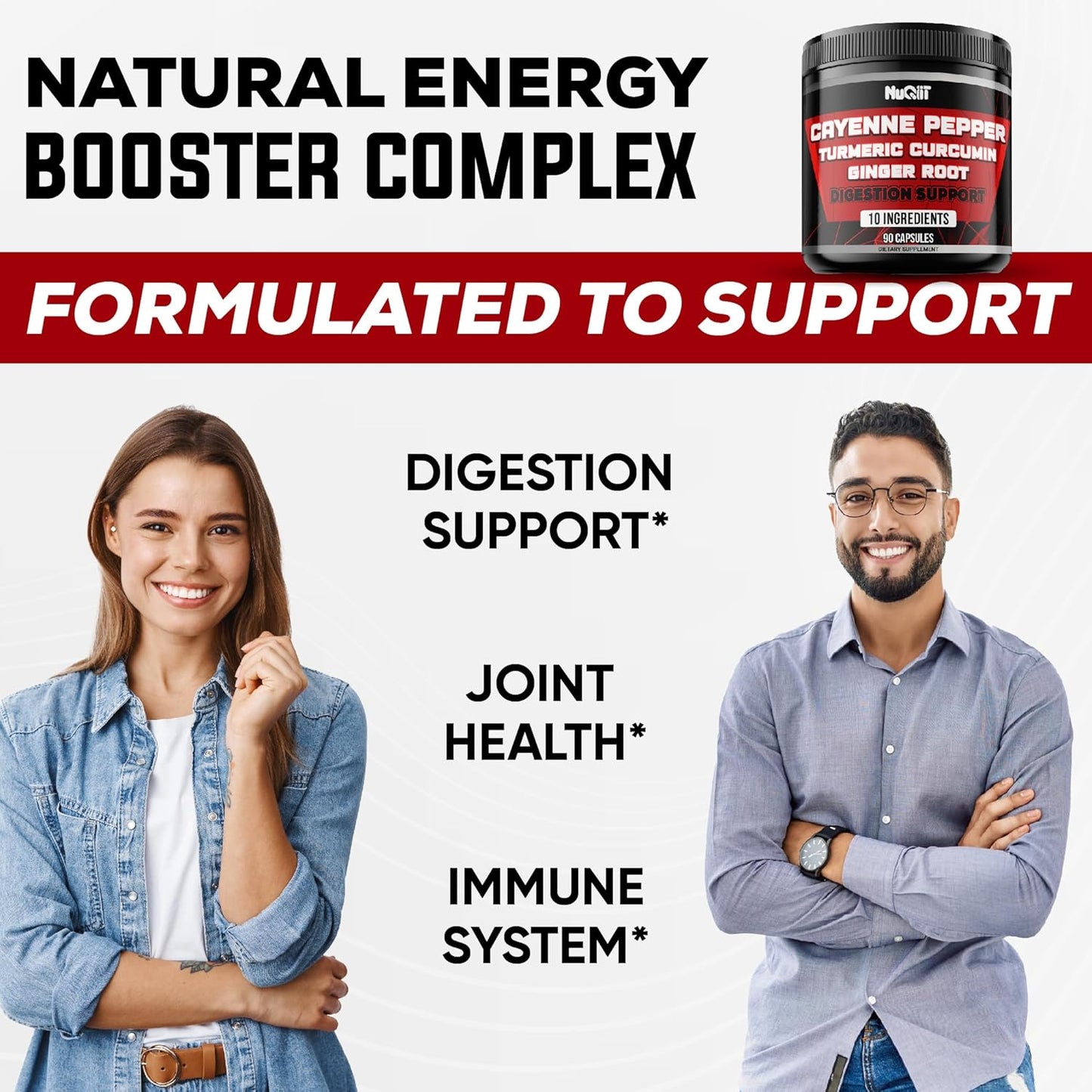 Digestive Health Supplement with Cayenne Pepper Extract 10:1, Turmeric, Ginger, Citrus Bergamot - 90 Capsules for Immune, Heart, and Joint Health